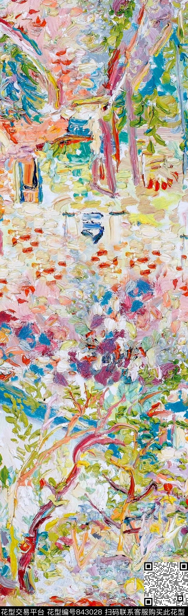 植物中国风国画数码印花花型下载（图片编号: 843028） - 瓦栏（Walan）
