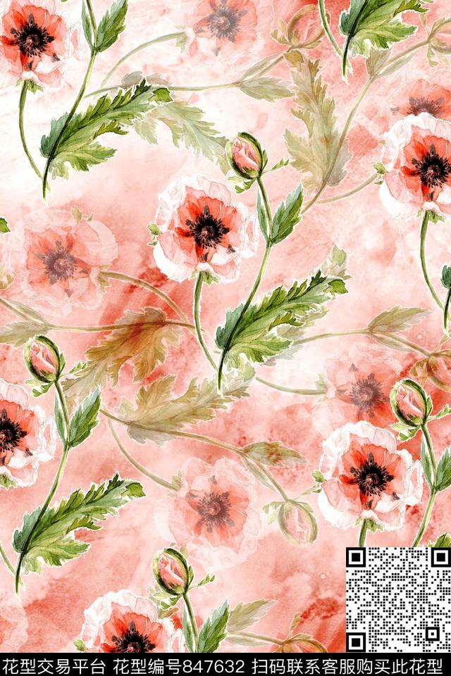 7593.jpg - 847632 - 乱花 手绘花卉 花朵 - 数码印花花型 － 女装花型设计 － 瓦栏