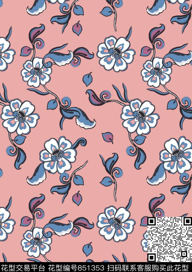 2018春夏d.jpg - 851353 - 乱花 花朵 花卉 - 传统印花花型 － 女装花型设计 － 瓦栏