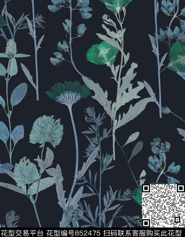 复古野花野草数码印花花型下载（图片编号: 852475） - 瓦栏（Walan）