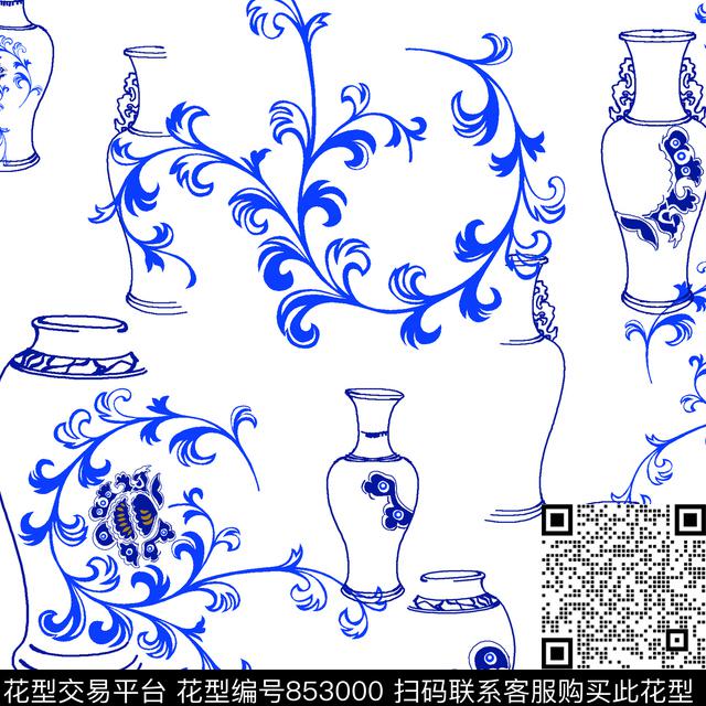 1500- (10).jpg - 853000 - 花卉 青花瓷 花朵 - 传统印花花型 － 女装花型设计 － 瓦栏