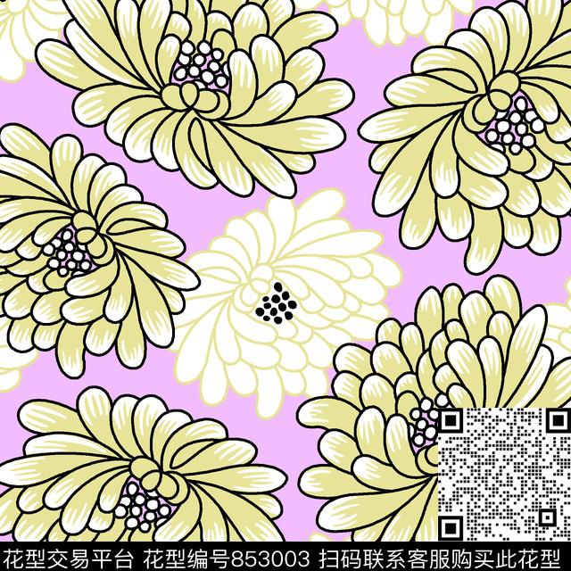 1500- (13).tif - 853003 - 菊花 花朵 花卉 - 传统印花花型 － 女装花型设计 － 瓦栏