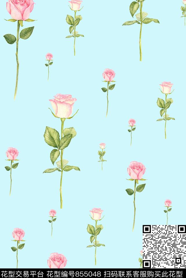 花卉小清新女装数码印花花型下载（图片编号: 855048） - 瓦栏（Walan）