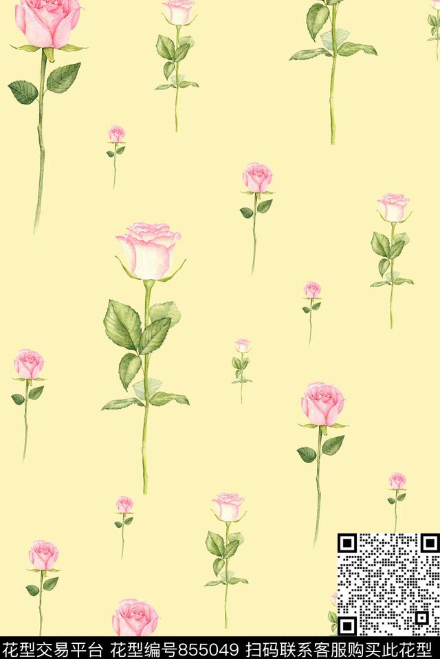 花卉小清新女装数码印花花型下载（图片编号: 855049） - 瓦栏（Walan）