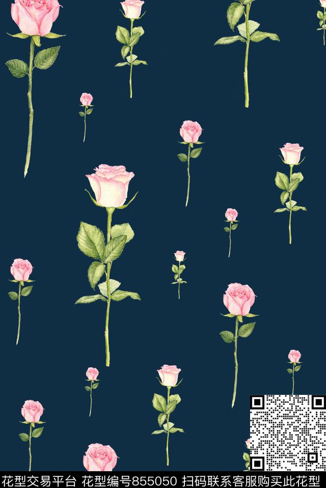 花卉小清新女装数码印花花型下载（图片编号: 855050） - 瓦栏（Walan）