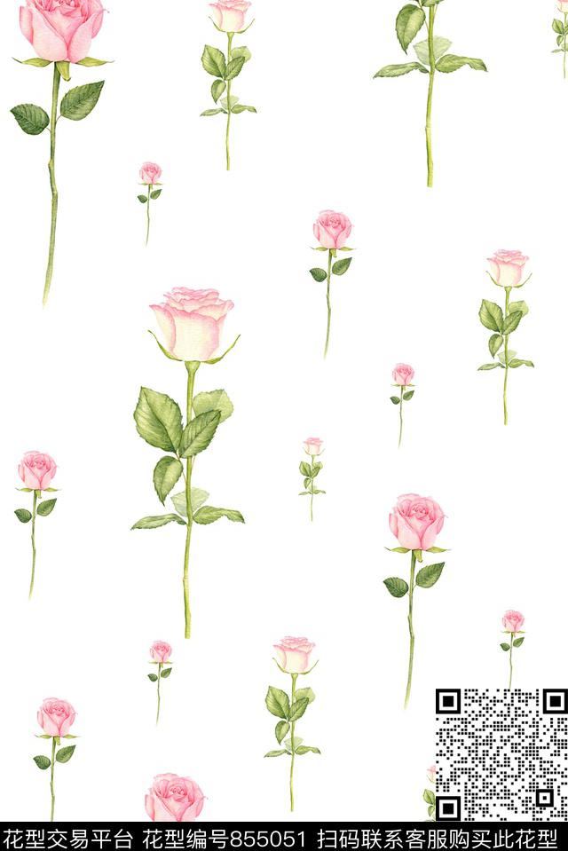 花卉小清新女装数码印花花型下载（图片编号: 855051） - 瓦栏（Walan）