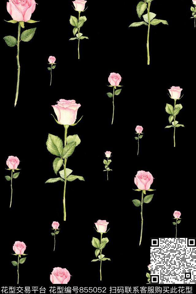 花卉小清新女装数码印花花型下载（图片编号: 855052） - 瓦栏（Walan）