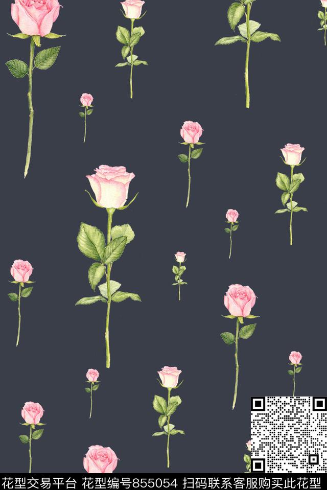 花卉小清新女装数码印花花型下载（图片编号: 855054） - 瓦栏（Walan）