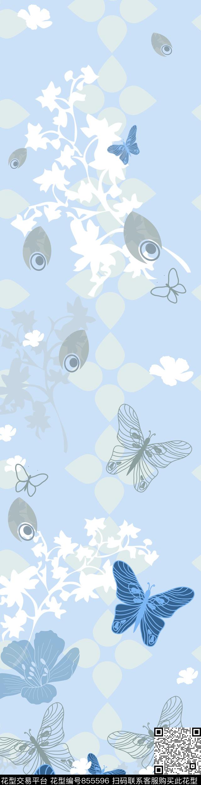 未标题-1.jpg - 855596 - 叶子 花卉 蝴蝶 - 数码印花花型 － 床品花型设计 － 瓦栏