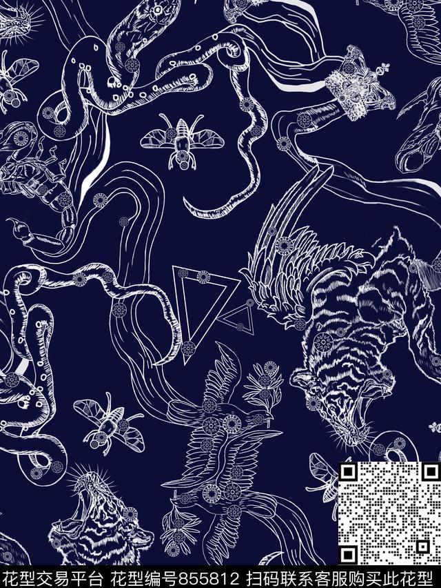老虎.jpg - 855812 - 线条动物 几何动物 昆虫 - 传统印花花型 － 男装花型设计 － 瓦栏