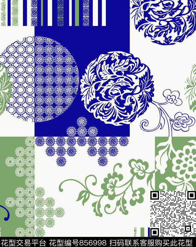 WN018.jpg - 856998 - 几何 中国风 清爽 - 数码印花花型 － 沙发布花型设计 － 瓦栏
