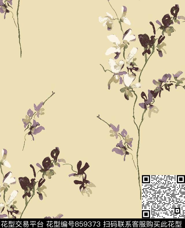 48802-ORCHID-v4-NO LEAVES-flowers only-2-v2.tif - 859373 - 纹理 小方块 黑白灰 - 数码印花花型 － 窗帘花型设计 － 瓦栏
