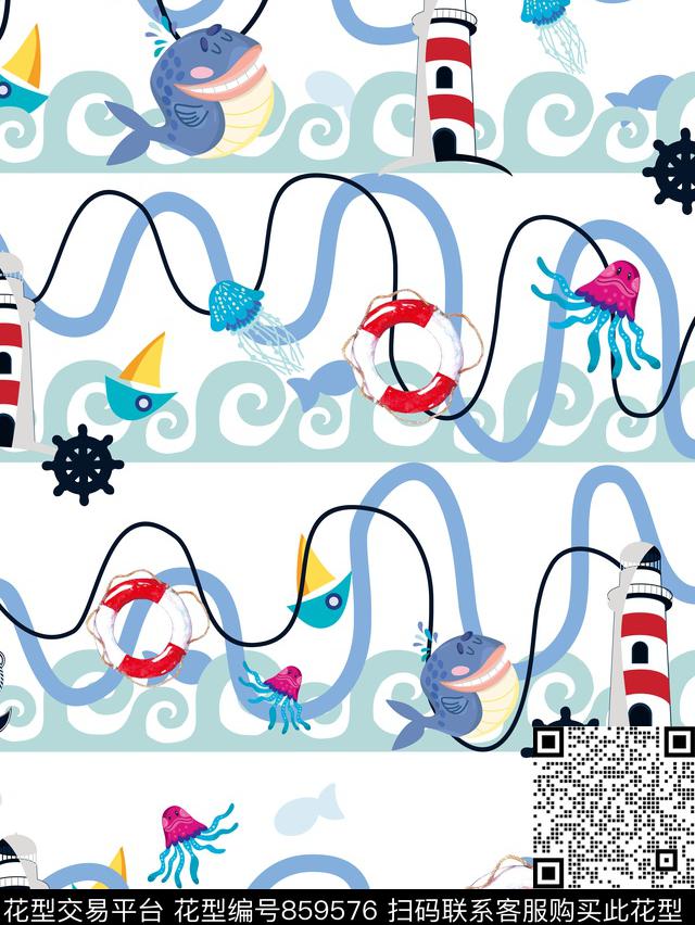 海底世界.tif - 859576 - 简约 动漫 卡通 - 数码印花花型 － 童装花型设计 － 瓦栏