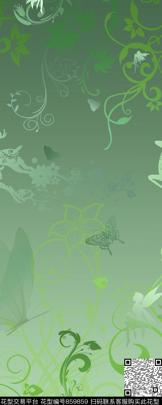 窗帘·绿心.jpg - 859859 - 花卉 森林 蝴蝶 - 数码印花花型 － 窗帘花型设计 － 瓦栏