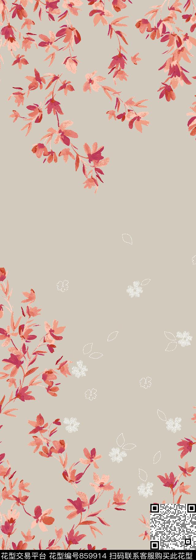 Spring_Floral_Blush_SC_25x72_1-v1.tif - 859914 - 几何 波点 - 传统印花花型 － 床品花型设计 － 瓦栏