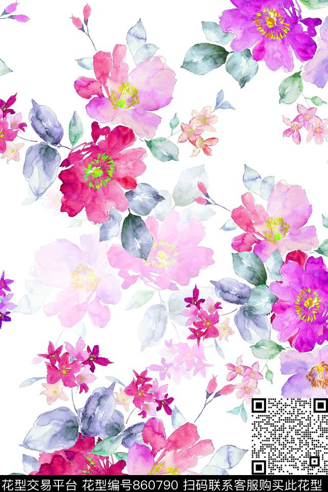 水墨花-白.jpg - 860790 - 水彩画 花卉 花朵 - 数码印花花型 － 女装花型设计 － 瓦栏