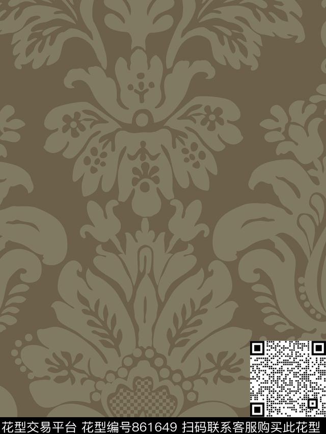 Countess Damask-v1-01.tif - 861649 - 线条 条纹 波浪纹 - 传统印花花型 － 窗帘花型设计 － 瓦栏