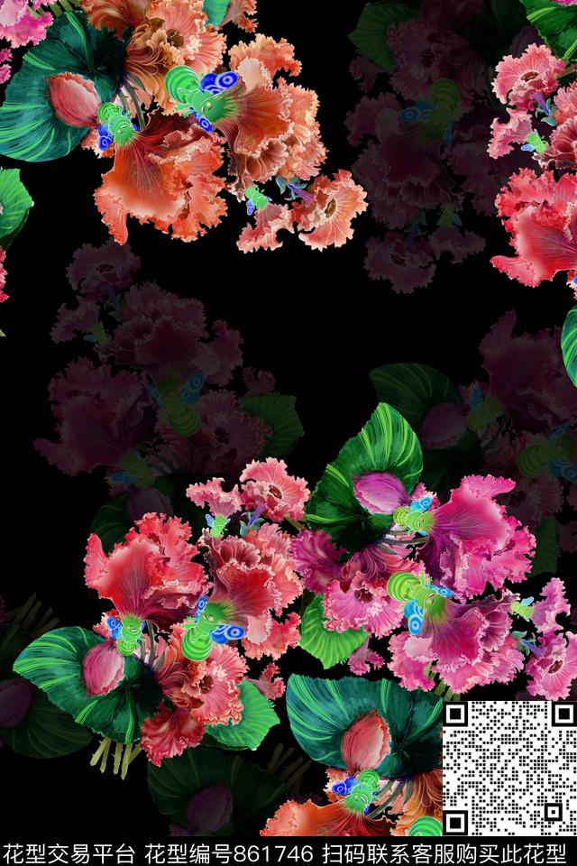 s-7053.jpg - 861746 - 旗袍花型 童装花型 女装满版花 - 数码印花花型 － 女装花型设计 － 瓦栏