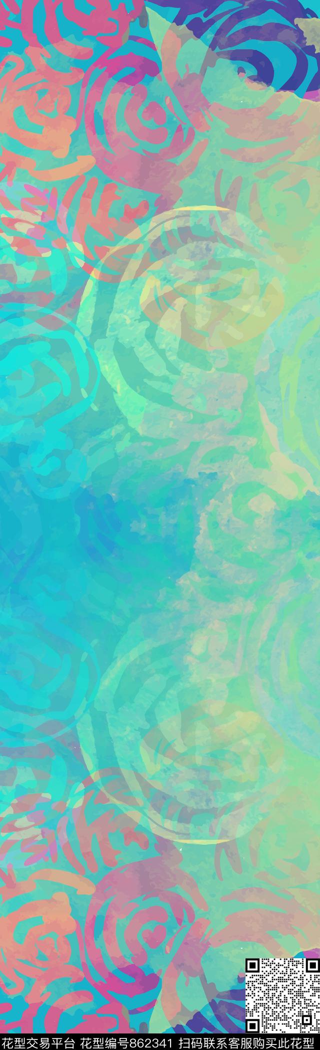 1.jpg - 862341 - 抽象 色彩斑斓 长巾 - 传统印花花型 － 长巾花型设计 － 瓦栏