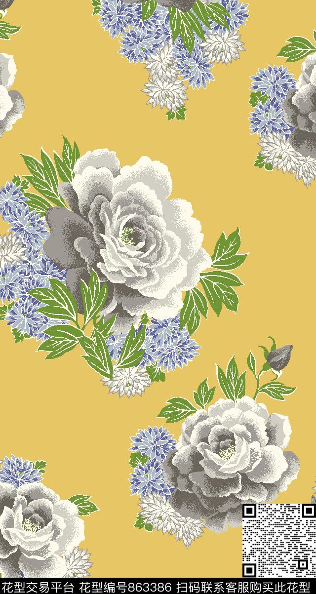 41999 Mandarin Floral-v1.tif - 863386 - 欧美 宫廷风 卷草 - 传统印花花型 － 床品花型设计 － 瓦栏