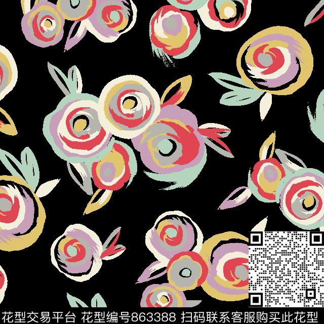 62775 Rosette_36_v4_blk_multi.tif - 863388 - 欧美 宫廷风 卷草 - 传统印花花型 － 女装花型设计 － 瓦栏