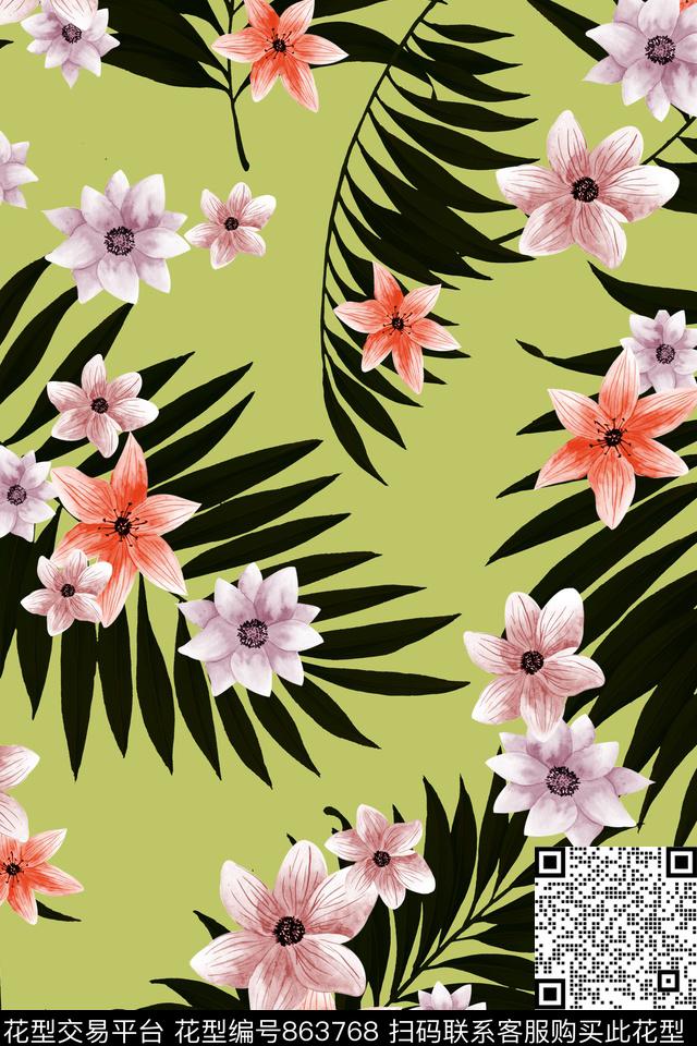 花朵花卉乱花数码印花花型下载（图片编号: 863768） - 瓦栏（Walan）