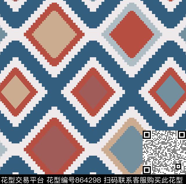 0401-y4.tif - 864298 - 小方块 不规则几何 方格 - 传统印花花型 － 床品花型设计 － 瓦栏