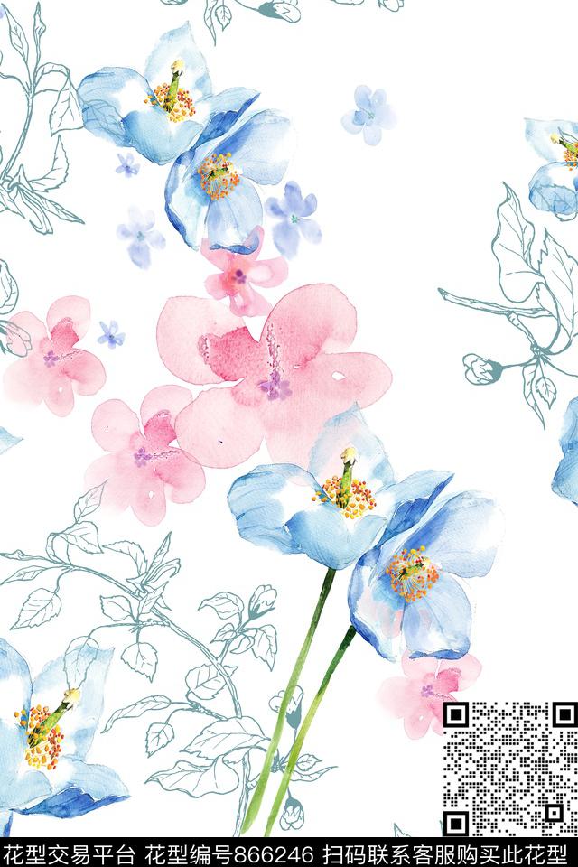 清新雅致小碎花小清新数码印花花型下载（图片编号: 866246） - 瓦栏（Walan）
