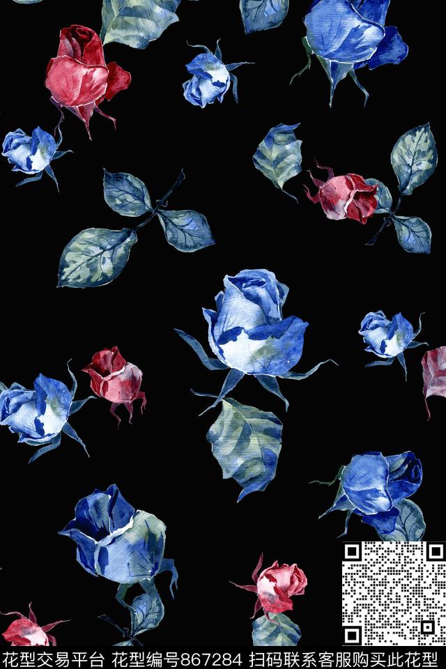 2017060802.jpg - 867284 - 手绘花卉 复古 水彩 - 数码印花花型 － 女装花型设计 － 瓦栏