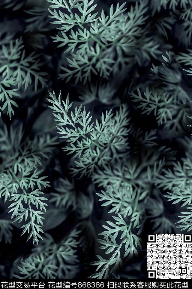 植物叶子风景数码印花花型下载（图片编号: 868386） - 瓦栏（Walan）