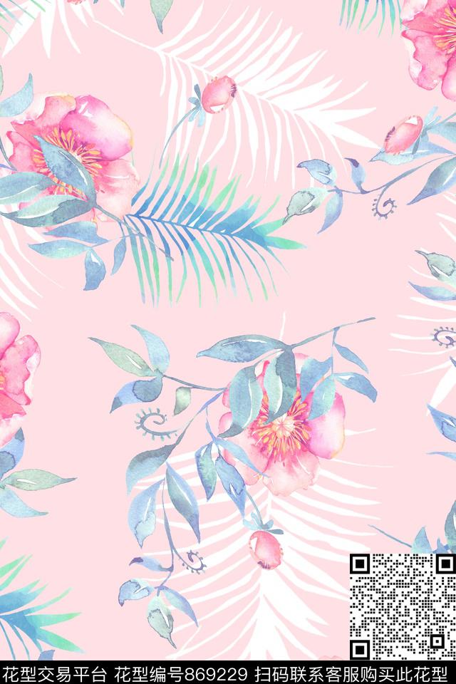 小清新一花多色热带数码印花花型下载（图片编号: 869229） - 瓦栏（Walan）