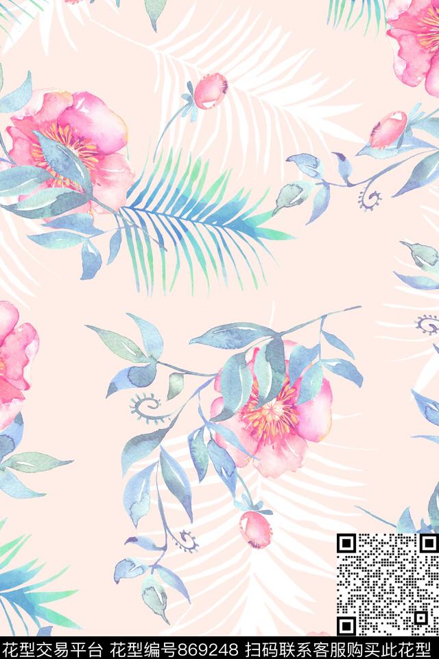 小清新一花多色热带数码印花花型下载（图片编号: 869248） - 瓦栏（Walan）
