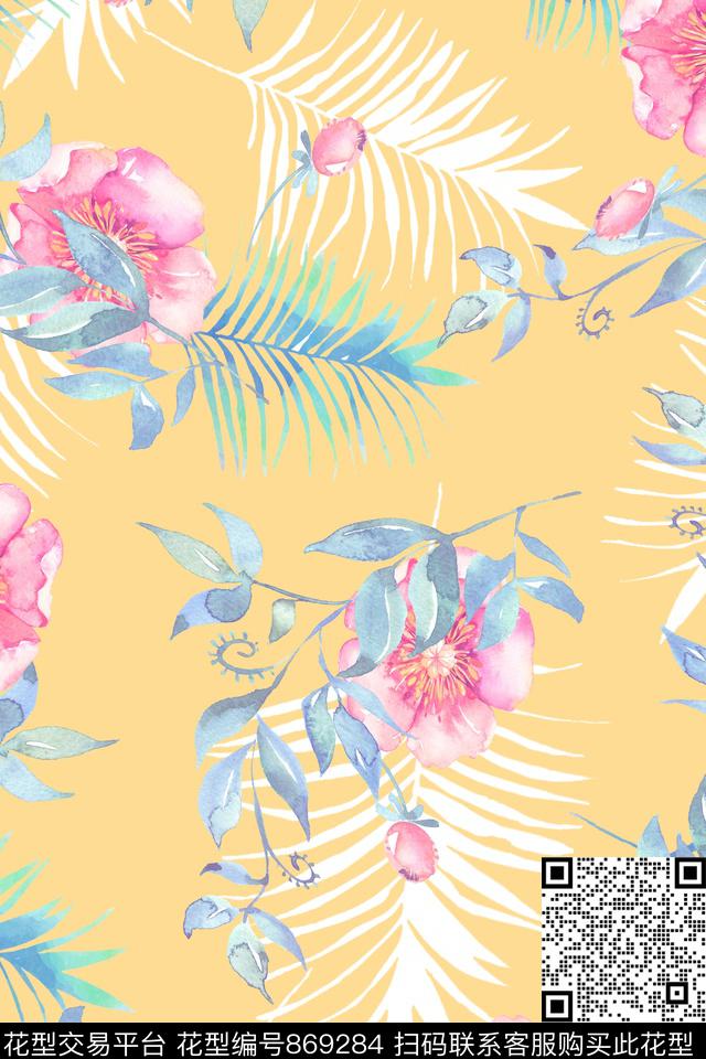 小清新一花多色热带数码印花花型下载（图片编号: 869284） - 瓦栏（Walan）