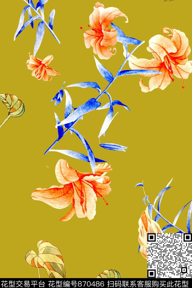 百合.jpg - 870486 - 百合 花卉 烛台花 - 传统印花花型 － 女装花型设计 － 瓦栏