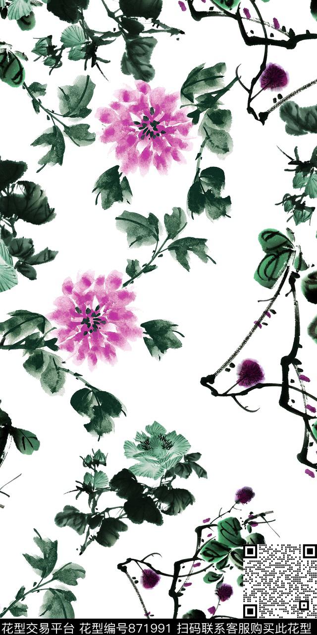 69B.jpg - 871991 - 大花 花朵 花卉 - 传统印花花型 － 女装花型设计 － 瓦栏