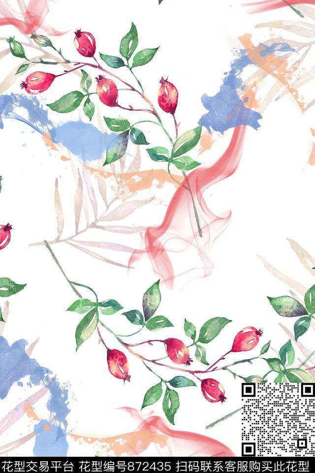 小清新云雾植物数码印花花型下载（图片编号: 872435） - 瓦栏（Walan）