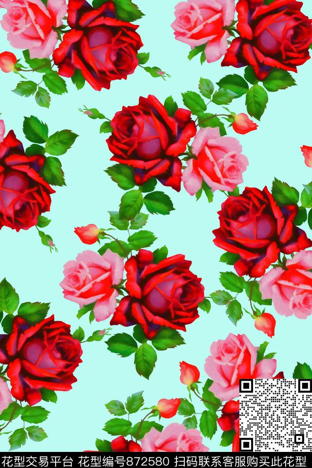 2017-6-10水彩玫瑰花卉.jpg - 872580 - 手绘 水彩 玫瑰 - 数码印花花型 － 女装花型设计 － 瓦栏