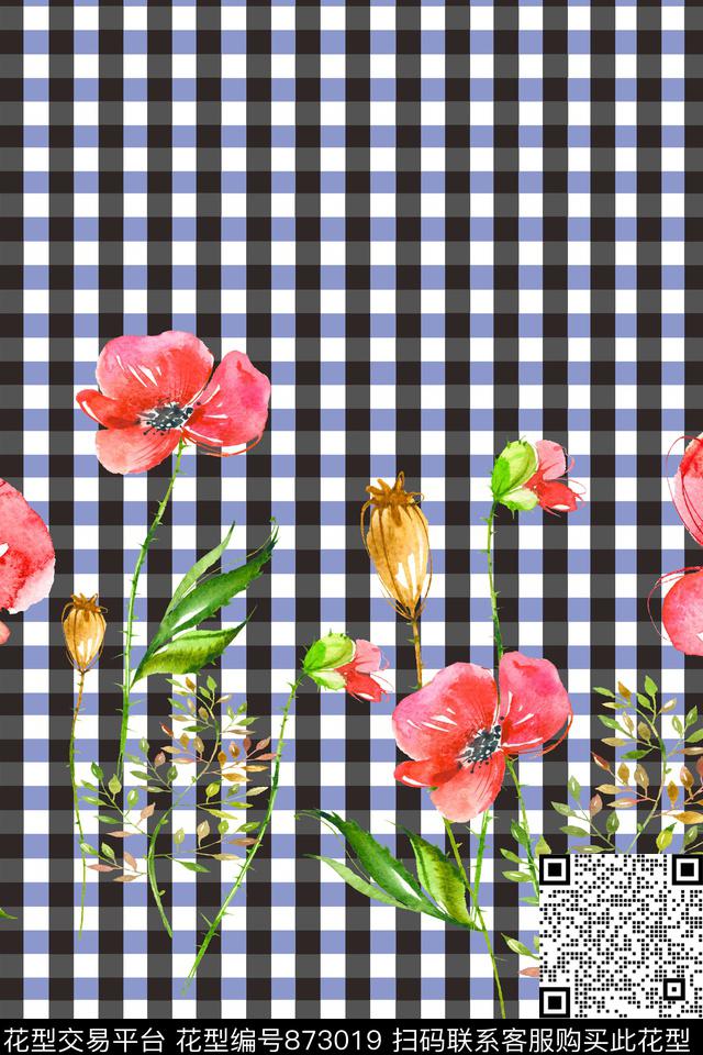 枝叶植物一花多色数码印花花型下载（图片编号: 873019） - 瓦栏（Walan）