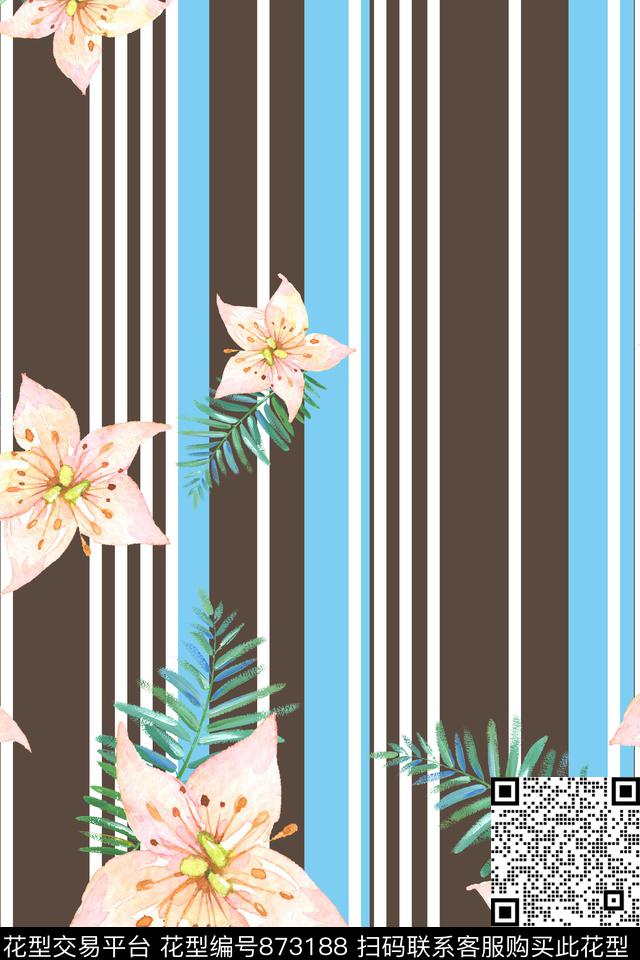 细条纹竖条条纹数码印花花型下载（图片编号: 873188） - 瓦栏（Walan）