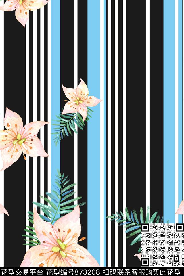 细条纹竖条条纹数码印花花型下载（图片编号: 873208） - 瓦栏（Walan）