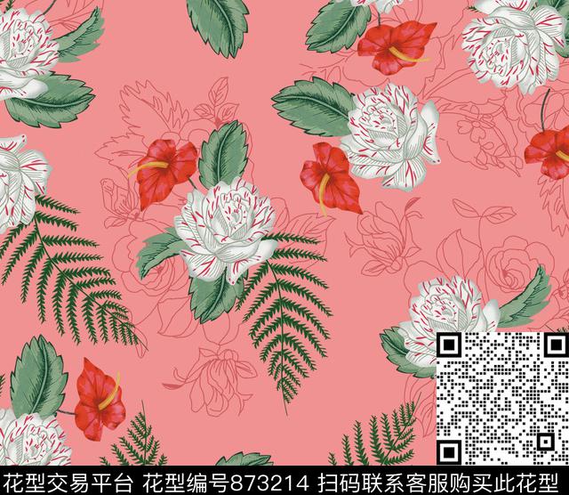 花卉手绘花卉白花传统印花花型下载（图片编号: 873214） - 瓦栏（Walan）