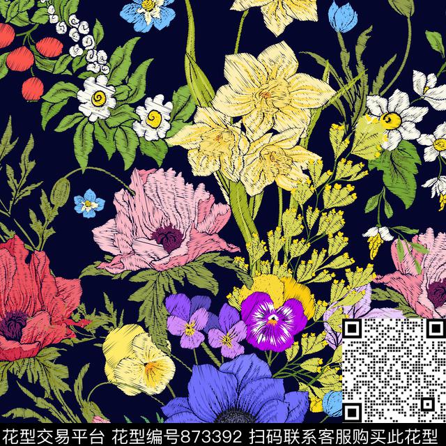 QQ.jpg - 873392 - 小碎花 大花 方巾 - 数码印花花型 － 方巾花型设计 － 瓦栏