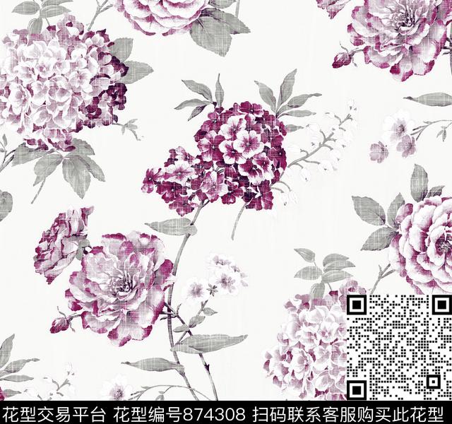 BWN006.jpg - 874308 - 花卉 水墨 素雅 - 数码印花花型 － 窗帘花型设计 － 瓦栏