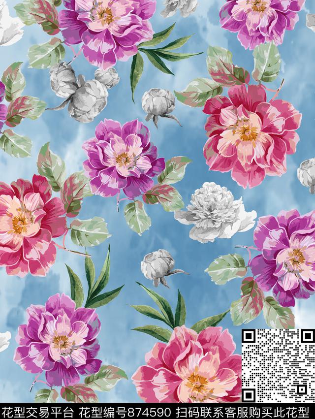 瓦栏125.jpg - 874590 - 水彩 大花 抽象 - 传统印花花型 － 女装花型设计 － 瓦栏