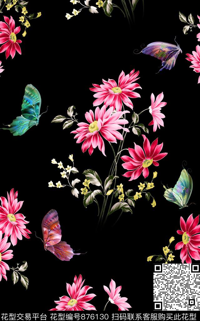 011.jpg - 876130 - 蝴蝶 花朵 花卉 - 传统印花花型 － 女装花型设计 － 瓦栏