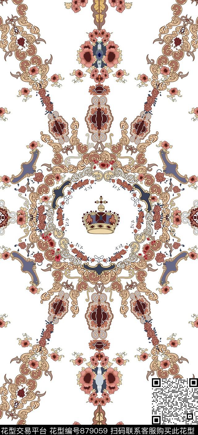 1-2.jpg - 879059 - 欧式宫廷-european 皇冠 少女公主风 - 数码印花花型 － 长巾花型设计 － 瓦栏