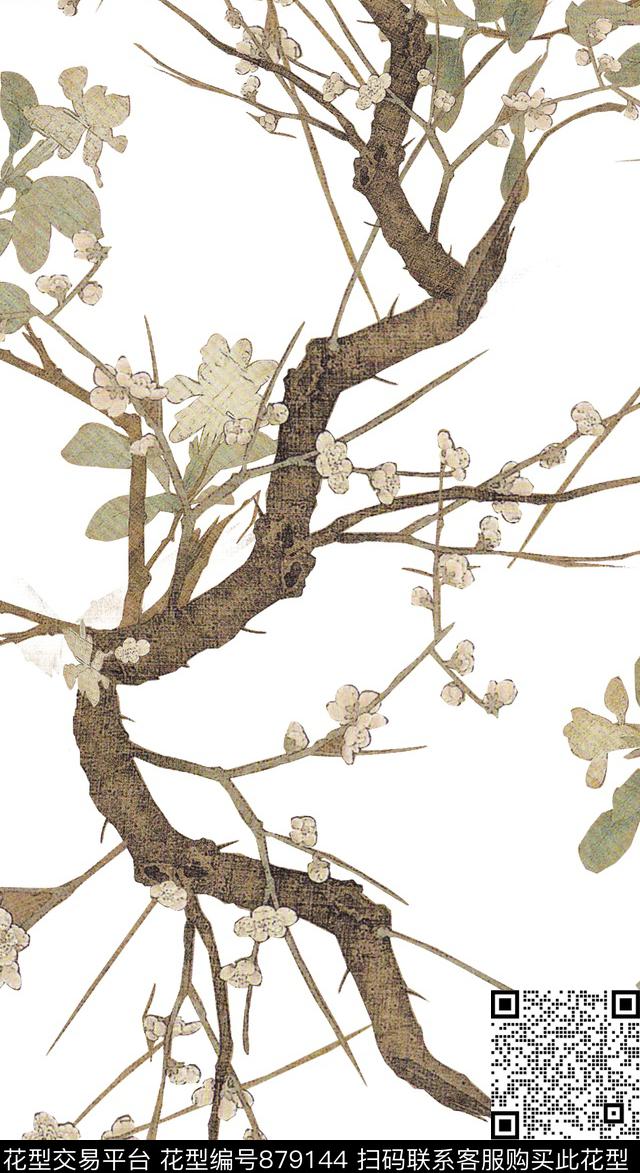 枝干花.jpg - 879144 - 根茎 深色 树枝 - 数码印花花型 － 女装花型设计 － 瓦栏