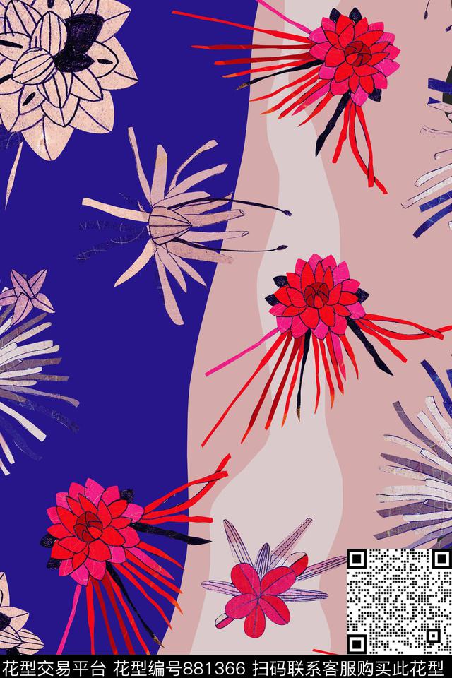 2704.jpg - 881366 - 手绘花卉 块面 拼接 - 传统印花花型 － 女装花型设计 － 瓦栏