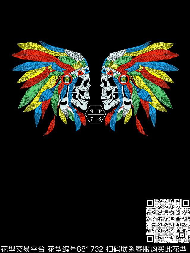 骷髅头时尚欧式数码印花花型下载（图片编号: 881732） - 瓦栏（Walan）