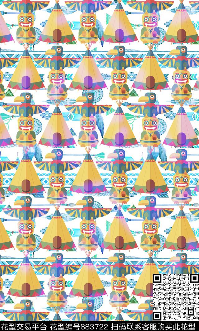 2017年印第安风花.jpg - 883722 - 几何图像 民族风 印第安图腾 - 数码印花花型 － 箱包花型设计 － 瓦栏